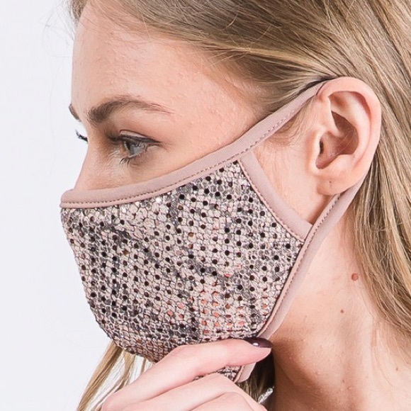 Rose Gold Sequin Face Mask, Bling Face Mask - Picture 4 of 5
